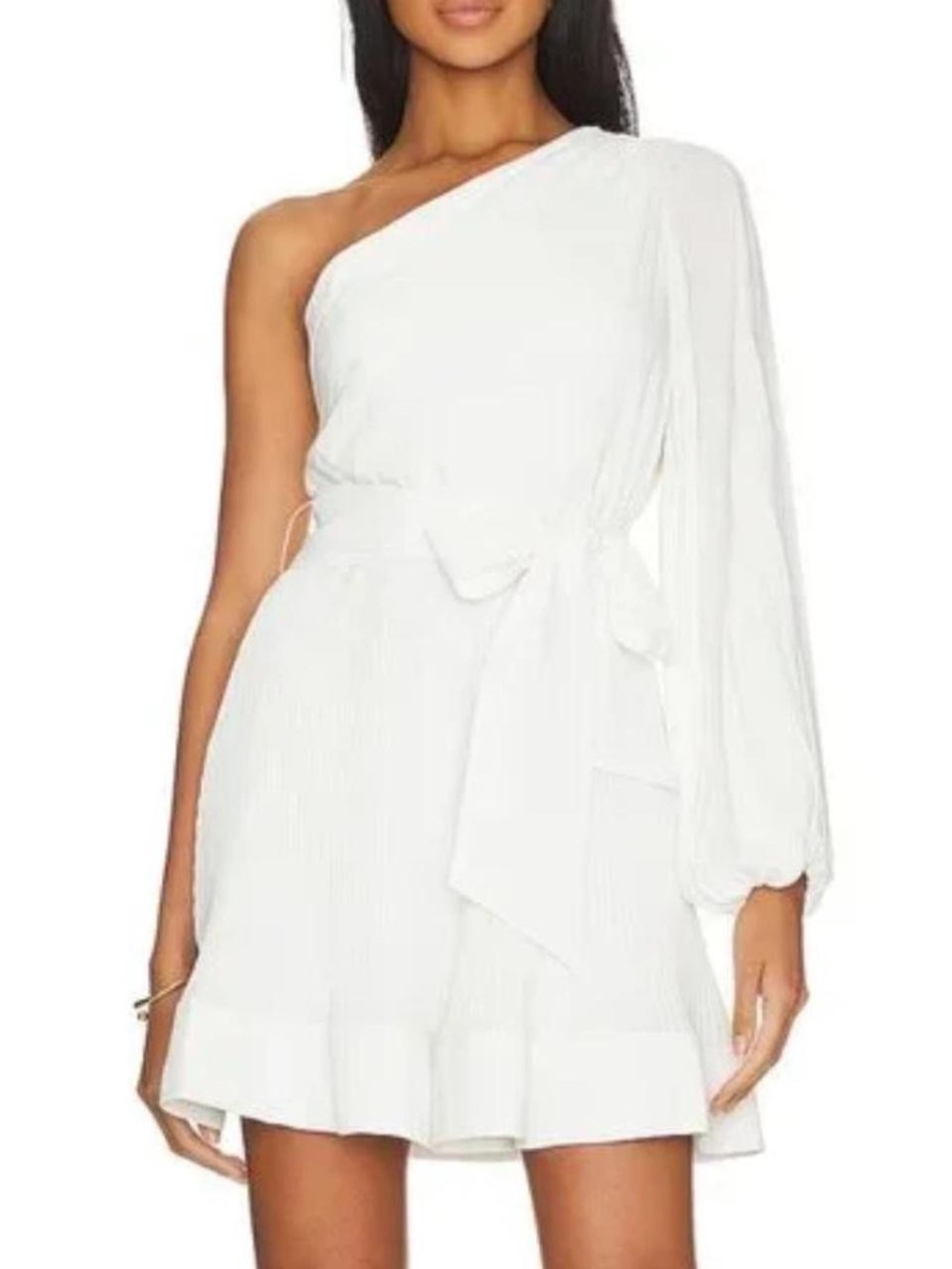 Milly Linden Pleated One Shoulder Long Sleece White Mini Dress Size 2 Bridal